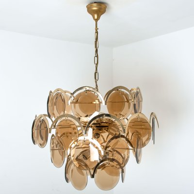 Large Smoked Glass and Brass Chandelier in the Style of Vistosi, Italy-VDW-950155