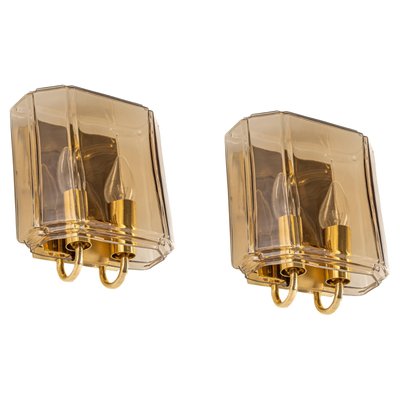 Large Smoked Glass Sconce by Limburg, Germany, Set of 2-UGR-1301202