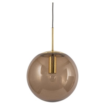 Large Smoky Glass Ball and Brass Pendant Lamp from Limburg, Germany, 1970s-UGR-1294407