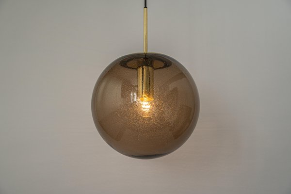 Large Smoky Glass Ball and Brass Pendant Lamp from Limburg, Germany, 1970s-UGR-1294407