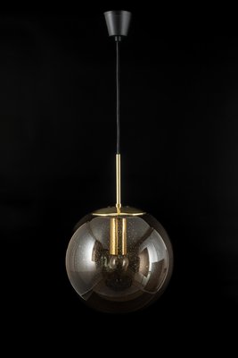 Large Smoky Glass Ball and Brass Pendant Lamp from Limburg, Germany, 1970s-UGR-1294407