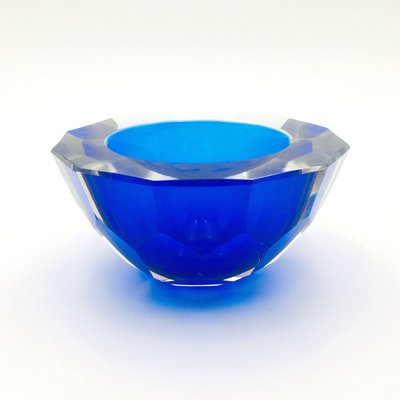 Large Sommerso Diamond Faceted Geode Glass Bowl by Mandruzzato, Italy, 1970s-BMM-1145848