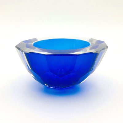 Large Sommerso Diamond Faceted Geode Glass Bowl by Mandruzzato, Italy, 1970s-BMM-1145848