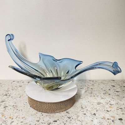 Large Sommerso Murano Centerbowl in Blue & Amber-OLQ-1736661