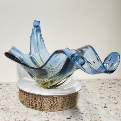 Large Sommerso Murano Centerbowl in Blue & Amber-OLQ-1736661