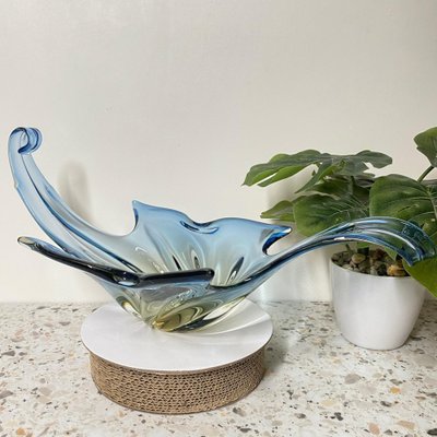 Large Sommerso Murano Centerbowl in Blue & Amber-OLQ-1736661