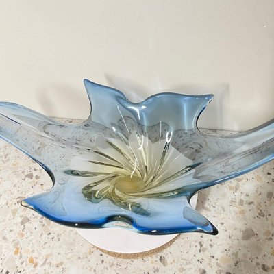 Large Sommerso Murano Centerbowl in Blue & Amber-OLQ-1736661