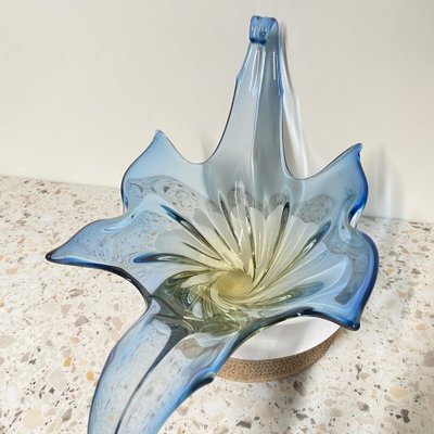 Large Sommerso Murano Centerbowl in Blue & Amber-OLQ-1736661