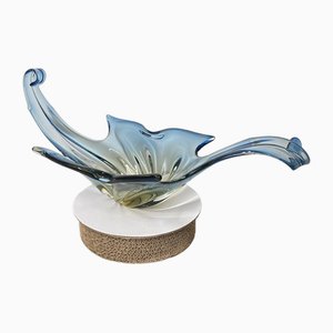 Large Sommerso Murano Centerbowl in Blue & Amber-OLQ-1736661