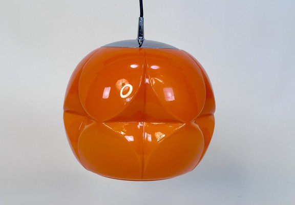 Large Space Age Sculptural Opaline Glass and Chrome Hanging Lamp from Peill & Putzler, Germany, 1960s-JP-1811950