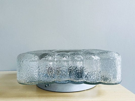 Large Spanish Square Clear Textured Glass Flush Mount Lamp, 1970s-SCS-1822216