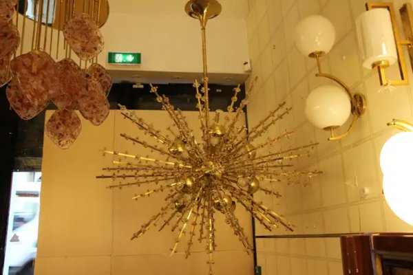 Large Sputnik Chandelier in Brass, 1970s-YF-1725320