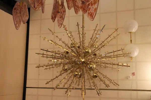 Large Sputnik Chandelier in Brass, 1970s-YF-1725320