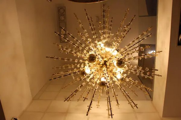 Large Sputnik Chandelier in Brass, 1970s-YF-1725320