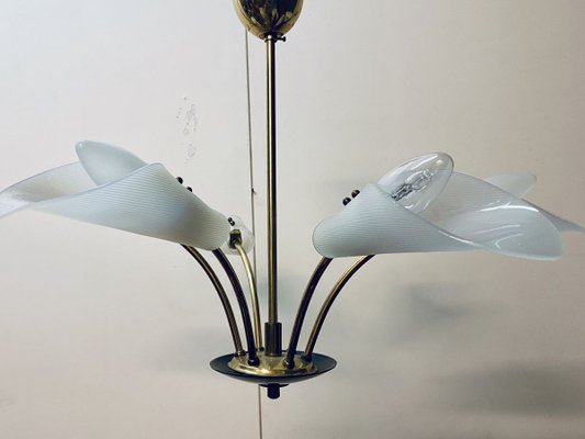 Large Sputnik Spider Floral 6-Arm Ceiling Lamp in Plastic & Brass, 1950s-PYR-766750