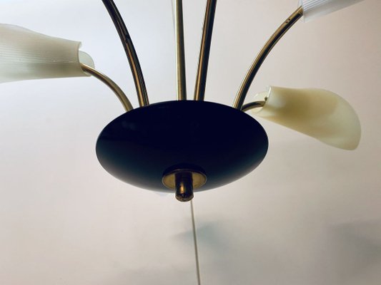 Large Sputnik Spider Floral 6-Arm Ceiling Lamp in Plastic & Brass, 1950s-PYR-766750