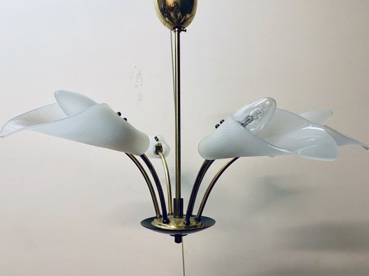 Large Sputnik Spider Floral 6-Arm Ceiling Lamp in Plastic & Brass, 1950s-PYR-766750