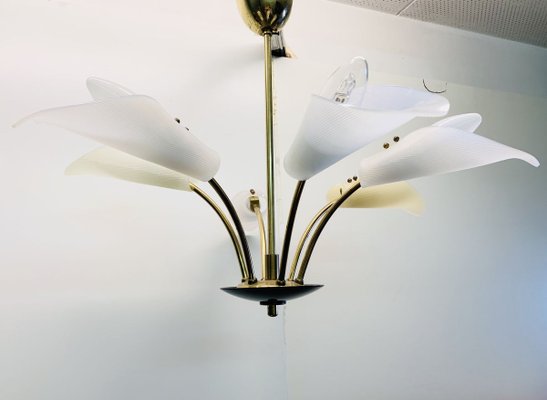 Large Sputnik Spider Floral 6-Arm Ceiling Lamp in Plastic & Brass, 1950s-PYR-766750