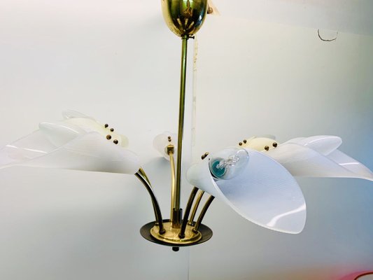 Large Sputnik Spider Floral 6-Arm Ceiling Lamp in Plastic & Brass, 1950s-PYR-766750