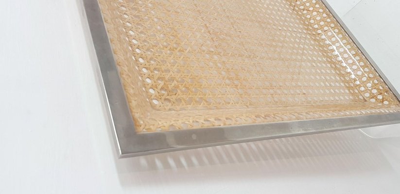 Large Square Acrylic Glass and Rattan Tray-FO-824590