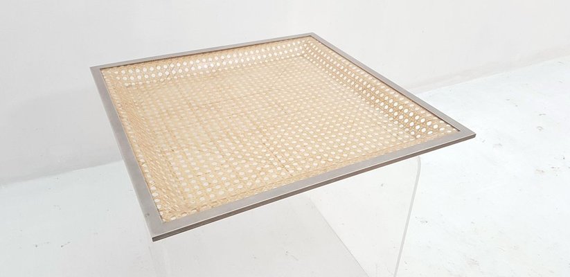 Large Square Acrylic Glass and Rattan Tray-FO-824590