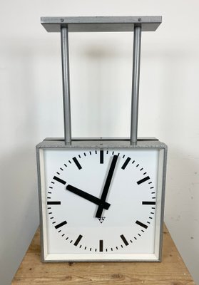 Large Square Industrial Double-Sided Factory Clock from Pragotron, 1960s-CGF-1393515