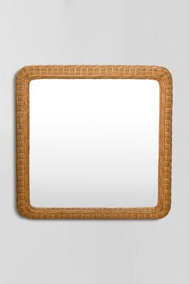 Large Square Wicker Mirror Hand Wrapped by Hand, Italy, 1980s-MNF-1752526