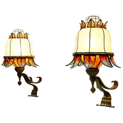 Large Stained Glass Wall Lamps, Set of 2-UCH-1224543