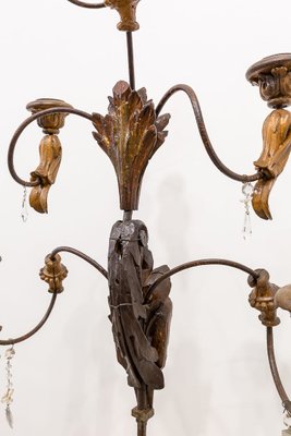 Large Standing Candleholder with 5 Lights in Forged Iron and Wood Carving, 1950s-UJE-630694