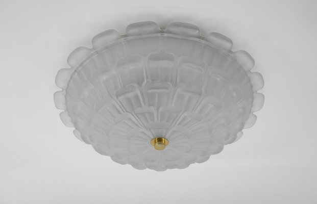 Large Stepped Satin Glass Flush Mount, Germany, 1960s-KQB-1694615