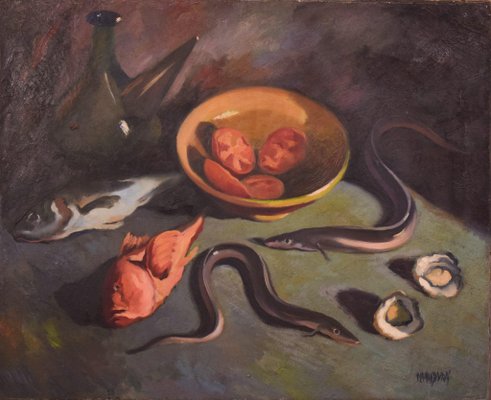 Large Still Life, Study of Fish and Oysters, 1944, Oil on Canvas-AOI-1115636