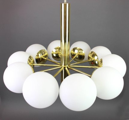 Large Stunning Kaiser Sputnik Opal Glass Globes Chandelier, Germany, 1970s-UGR-1085665