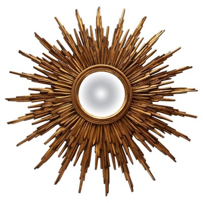 Large Sunburst Wall Mirror in Gold-Plated Wood, 1930s-KL-1565431