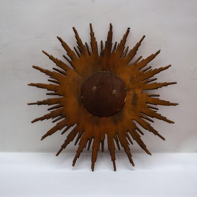 Large Sunburst Wall Mirror in Gold-Plated Wood, 1930s-KL-1565431