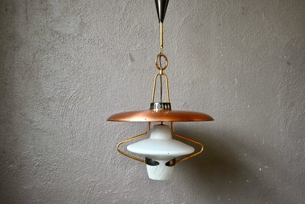 Large Suspension Lantern in Glass and Golden Brass, 1950s-AIU-1798146