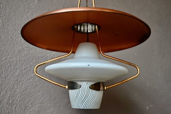 Large Suspension Lantern in Glass and Golden Brass, 1950s-AIU-1798146