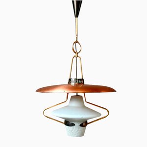 Large Suspension Lantern in Glass and Golden Brass, 1950s-AIU-1798146