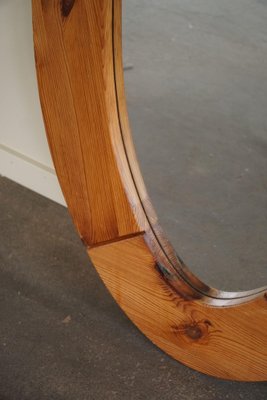 Large Swedish Oval Wall Mirror in Pine from Glasmäster Markaryd, 1960s-MXF-1419290