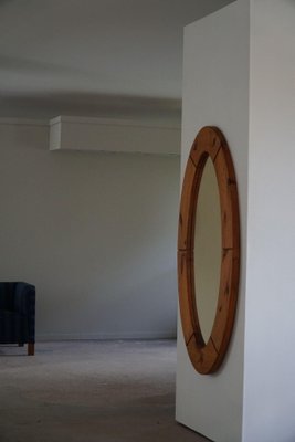 Large Swedish Oval Wall Mirror in Pine from Glasmäster Markaryd, 1960s-MXF-1419290