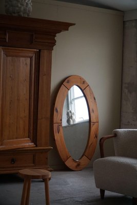 Large Swedish Oval Wall Mirror in Pine from Glasmäster Markaryd, 1960s-MXF-1419290