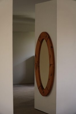 Large Swedish Oval Wall Mirror in Pine from Glasmäster Markaryd, 1960s-MXF-1419290