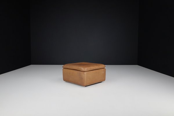 Large Swiss Pouf in Patinated Cognac Leather from De Sede, 1970s-TRW-1797090