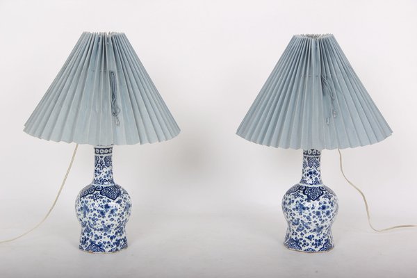 Large Table Lamps in Antique Dutch Delft, 18th Century, Set of 2-DQ-1371455