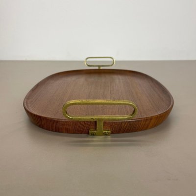 Large Teak Tray Plate Element with Brass Handle attributed to Carl Auböck, Austria, 1950s-QZ-1772929