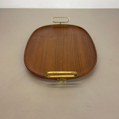 Large Teak Tray Plate Element with Brass Handle attributed to Carl Auböck, Austria, 1950s-QZ-1772929