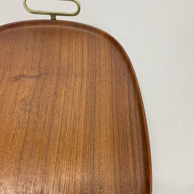 Large Teak Tray Plate Element with Brass Handle attributed to Carl Auböck, Austria, 1950s-QZ-1772929