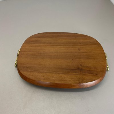 Large Teak Tray Plate Element with Brass Handle attributed to Carl Auböck, Austria, 1950s-QZ-1772929