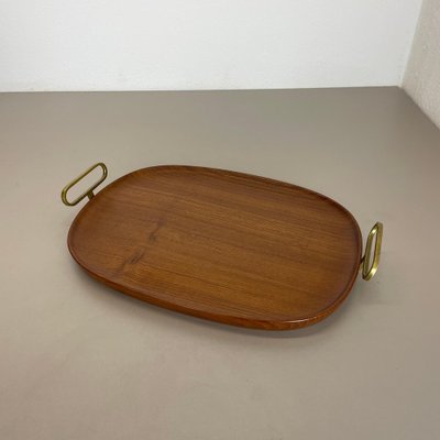 Large Teak Tray Plate Element with Brass Handle attributed to Carl Auböck, Austria, 1950s-QZ-1772929