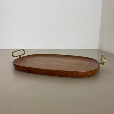 Large Teak Tray Plate Element with Brass Handle attributed to Carl Auböck, Austria, 1950s-QZ-1772929