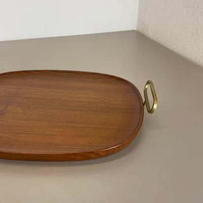 Large Teak Tray Plate Element with Brass Handle attributed to Carl Auböck, Austria, 1950s-QZ-1772929